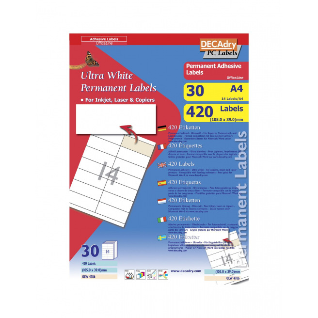 DECADRY etiketten - pakket van 30 A4-vellen