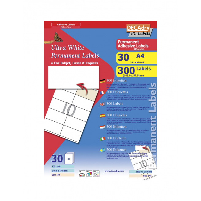 Etiquettes DECADRY - paquet de 30 feuilles A4