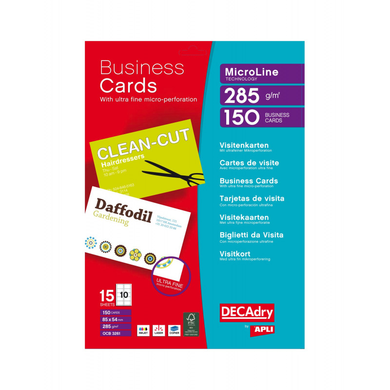 Pochette De 500 Cartes De Visite Micro-perforées Blanches 85x54 Mm - APLI DECAdry - 250 G/m²