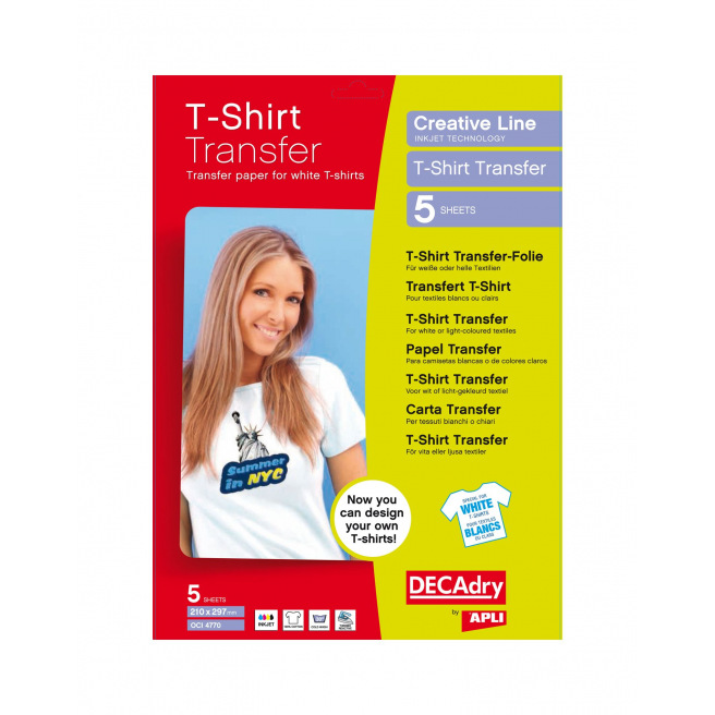 Papier Transfert pour T-shirts DECADRY - paquet de 5 feuilles A4