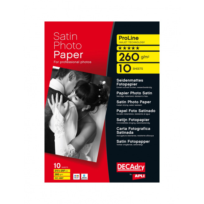 Papier photo satin DECADRY ProLine - A4 - 260 g - paquet de 10 feuilles