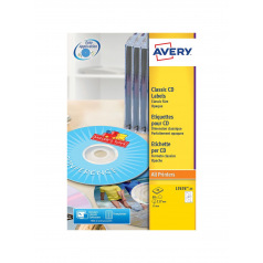 AVERY witte etiketten voor CD/DVD L7676-25 - pakket van 25 A4-bladen